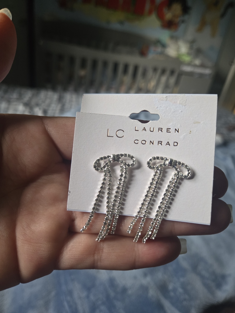 Kohl's LC Lauren Conrad Silver Rhinestone Tassel Drop Earrings